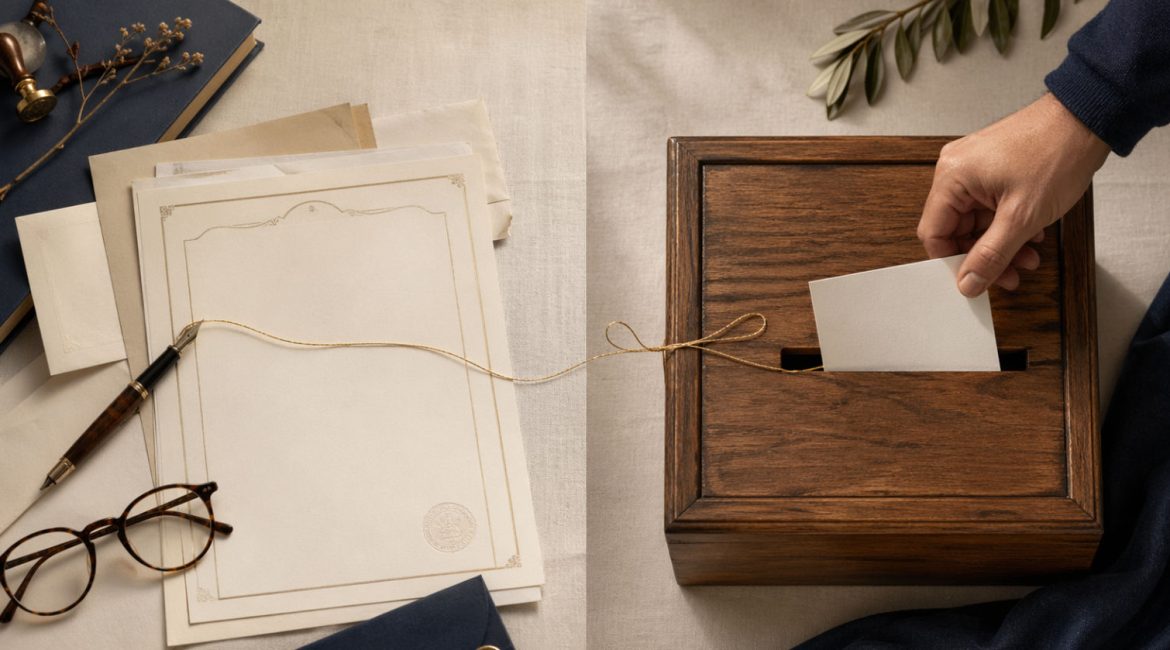 Graphic of someone adding a vote into a box.